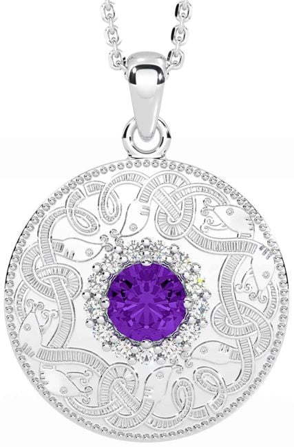 Diamond Amethyst Silver Celtic Warrior Necklace