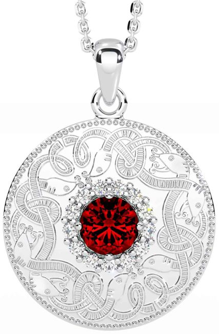 Diamond Garnet Silver Celtic Warrior Necklace