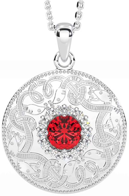 Diamond Ruby Silver Celtic Warrior Necklace