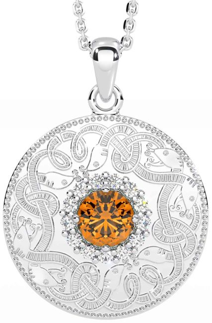 Diamond Citrine White Gold Celtic Warrior Necklace