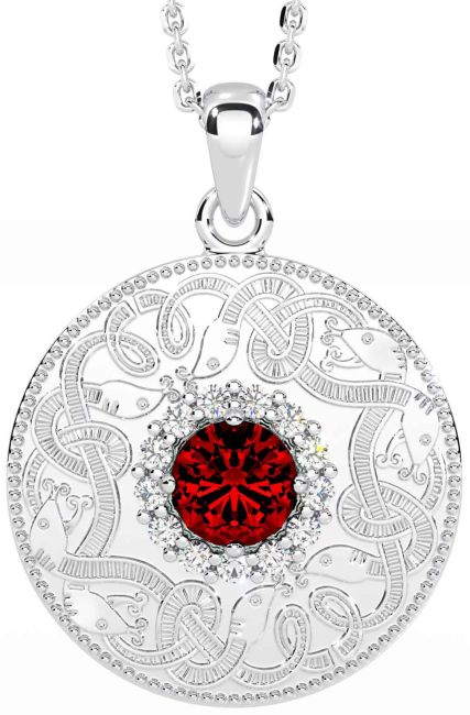 Diamond Garnet White Gold Celtic Warrior Necklace