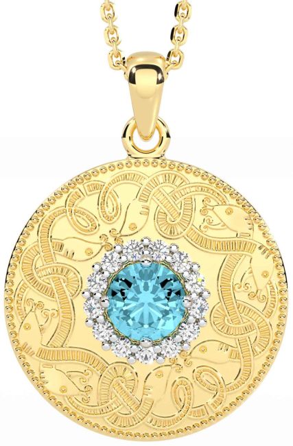 Diamond Aquamarine Gold Celtic Warrior Necklace