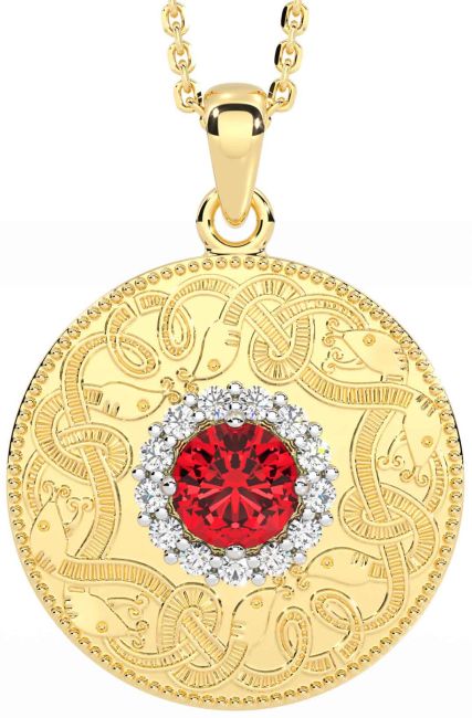 Diamond Ruby Gold Celtic Warrior Necklace