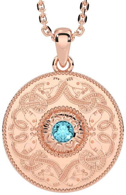 Aquamarine Rose Gold Silver Celtic Warrior Necklace