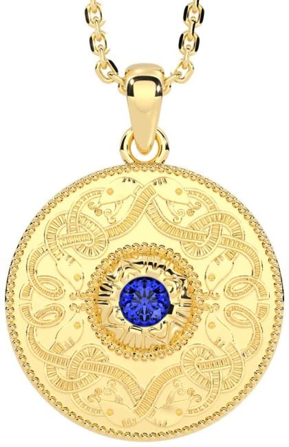 Sapphire Gold Silver Celtic Warrior Necklace