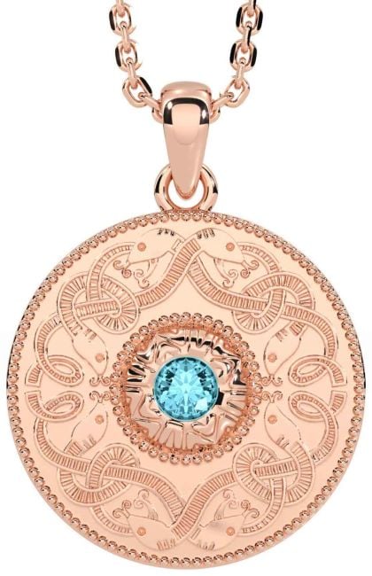 Aquamarine Rose Gold Celtic Warrior Necklace