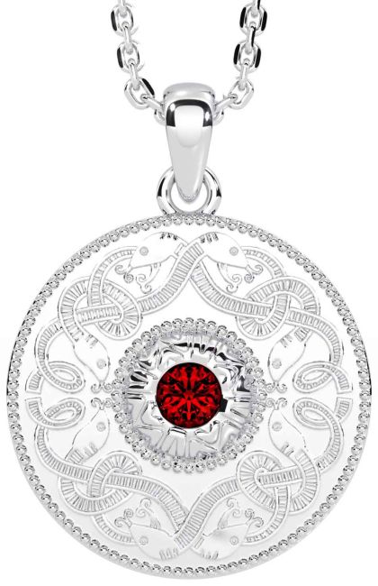 Garnet Silver Celtic Warrior Necklace