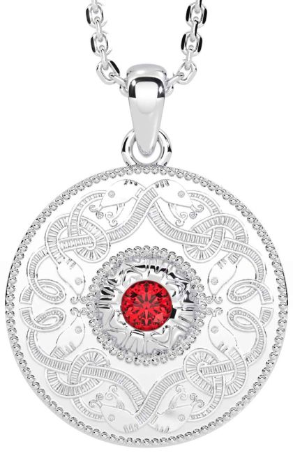 Ruby White Gold Celtic Warrior Necklace