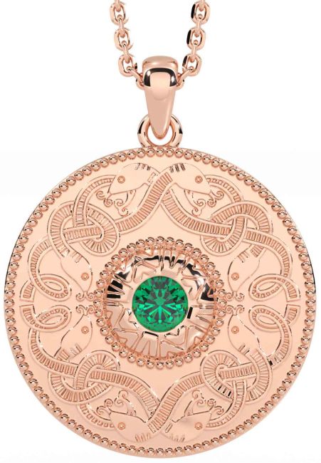 Emerald Rose Gold Silver Celtic Warrior Necklace