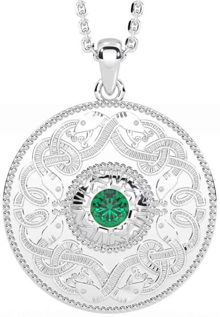 Emerald White Gold Celtic Warrior Necklace