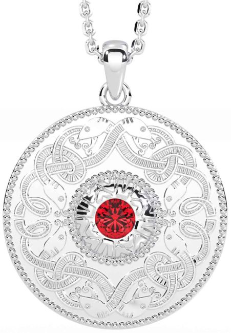 Ruby White Gold Celtic Warrior Necklace