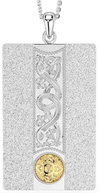 White Yellow Gold Dog Tag Celtic Warrior Necklace