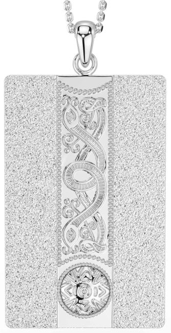 White Gold Dog Tag Celtic Warrior Necklace