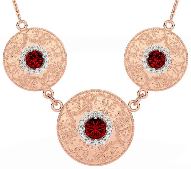 Diamond Garnet Rose Gold Silver Celtic Warrior Necklace