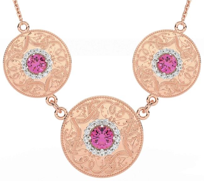 Diamond Pink Tourmaline Rose Gold Silver Celtic Warrior Necklace