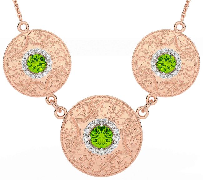 Diamond Peridot Rose Gold Silver Celtic Warrior Necklace