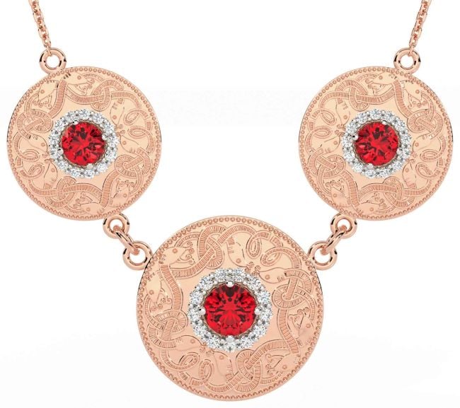 Diamond Ruby Rose Gold Silver Celtic Warrior Necklace