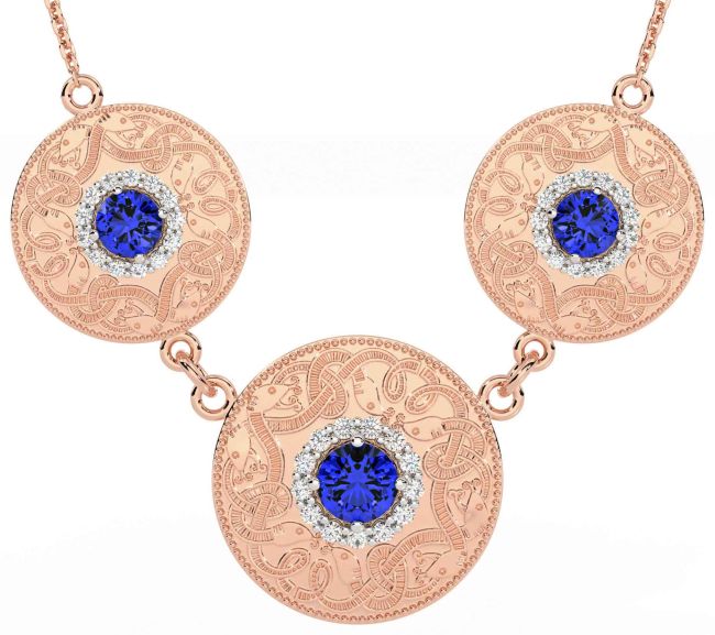 Diamond Sapphire Rose Gold Silver Celtic Warrior Necklace