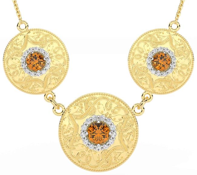 Diamond Citrine Gold Silver Celtic Warrior Necklace