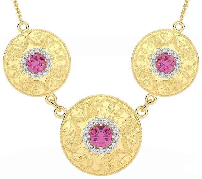 Diamond Pink Tourmaline Gold Silver Celtic Warrior Necklace