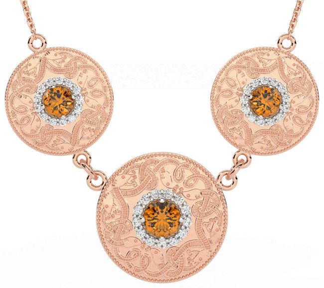 Diamond Citrine Rose Gold Celtic Warrior Necklace