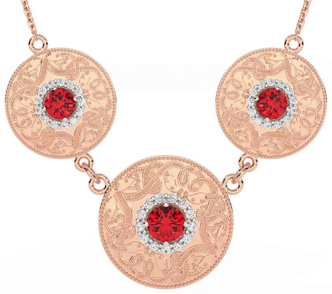 Diamond Ruby Rose Gold Celtic Warrior Necklace