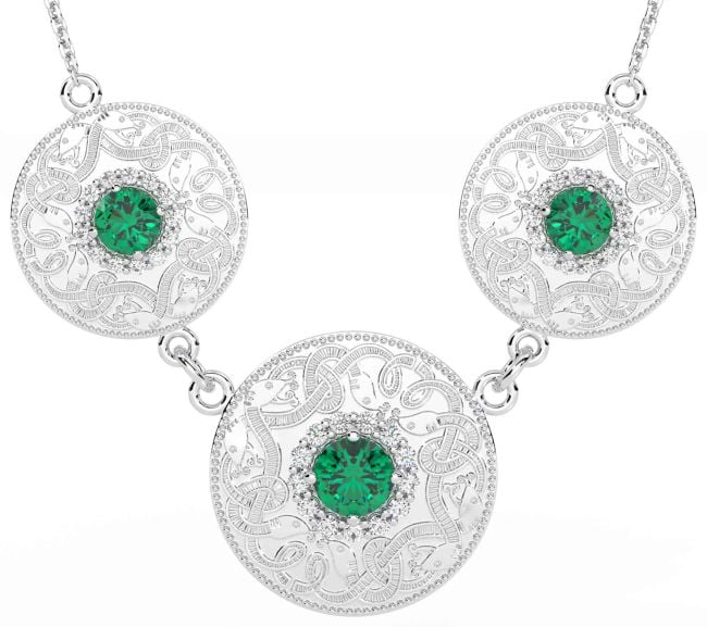 Diamond Emerald Silver Celtic Warrior Necklace