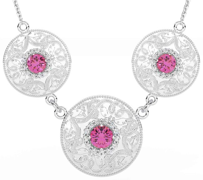 Diamond Pink Tourmaline Silver Celtic Warrior Necklace