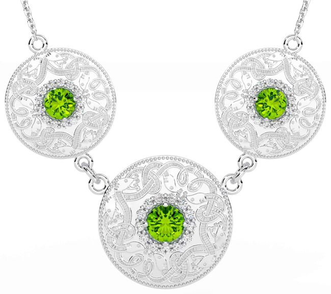 Diamond Peridot Silver Celtic Warrior Necklace