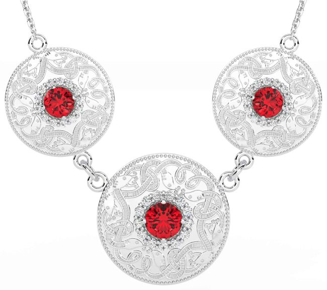 Diamond Ruby Silver Celtic Warrior Necklace