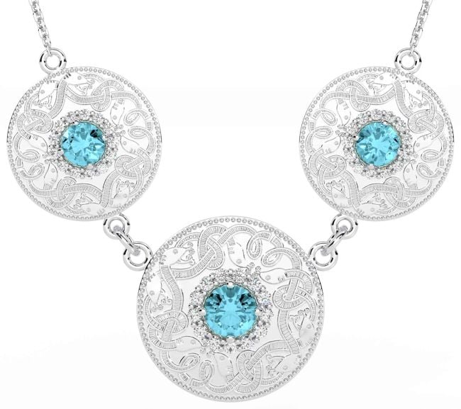 Diamond Aquamarine White Gold Celtic Warrior Necklace