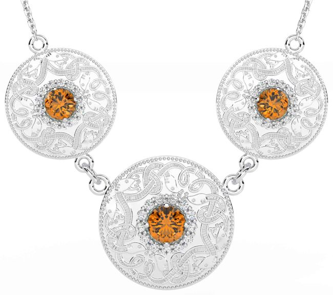 Diamond Citrine White Gold Celtic Warrior Necklace