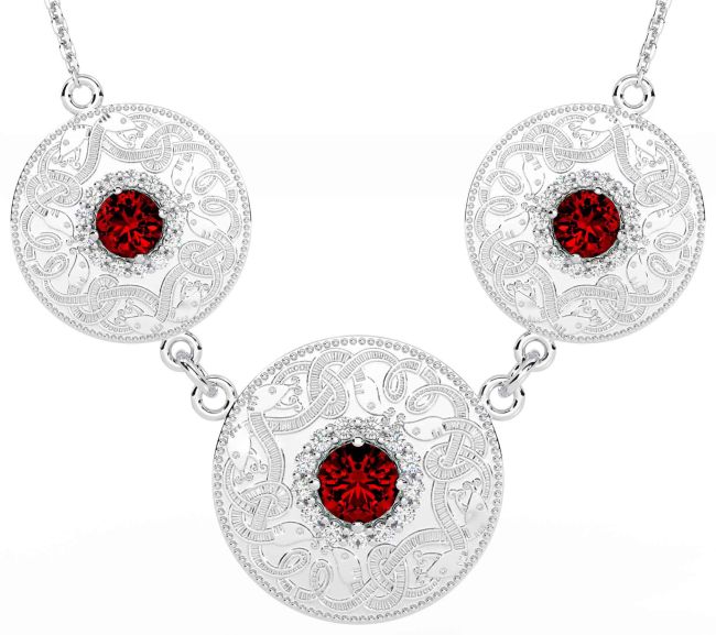 Diamond Garnet White Gold Celtic Warrior Necklace