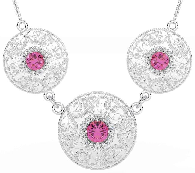 Diamond Pink Tourmaline White Gold Celtic Warrior Necklace