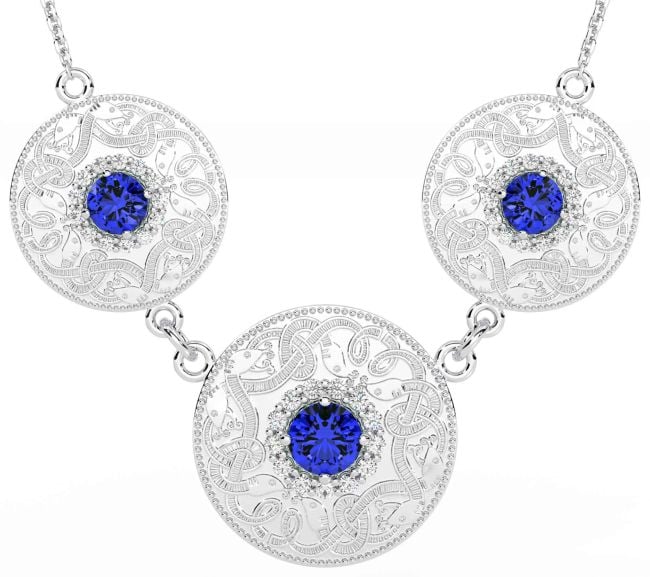 Diamond Sapphire White Gold Celtic Warrior Necklace
