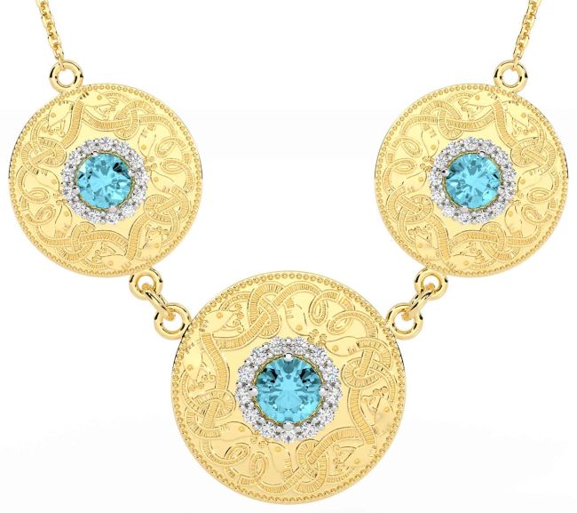 Diamond Aquamarine Gold Celtic Warrior Necklace