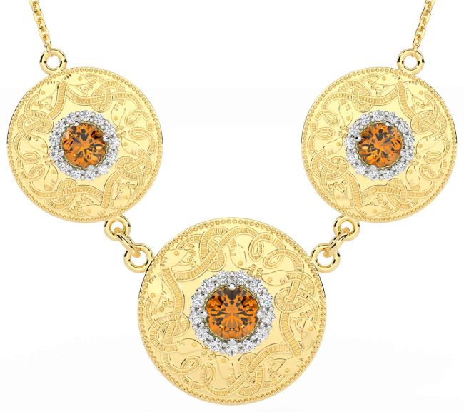 Diamond Citrine Gold Celtic Warrior Necklace