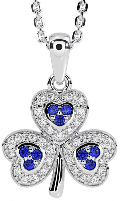 Diamond Sapphire Silver Shamrock Necklace