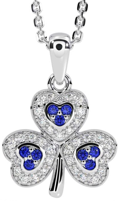 Diamond Sapphire White Gold Shamrock Necklace