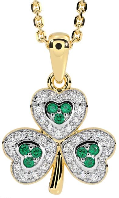 Diamond Emerald Gold Shamrock Necklace