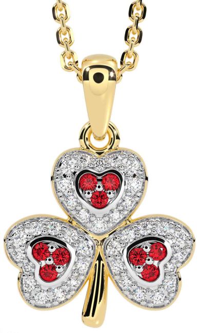 Diamond Ruby Gold Shamrock Necklace