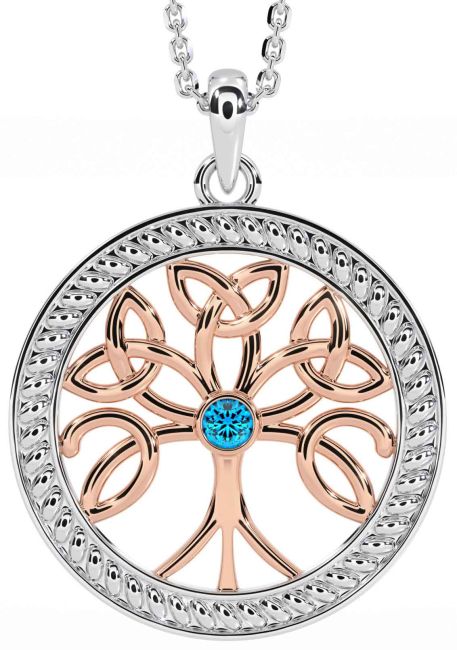 Topaz Rose Gold Silver Celtic Tree of Life Trinity Knot Necklace