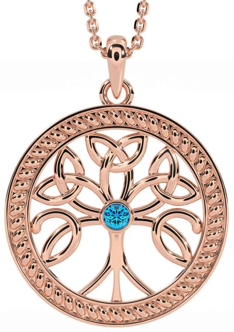 Topaz Rose Gold Silver Celtic Tree of Life Trinity Knot Necklace