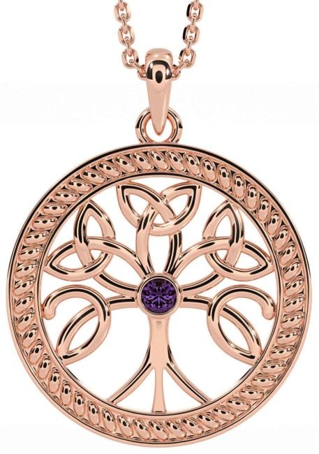 Alexandrite Rose Gold Celtic Tree of Life Trinity Knot Necklace