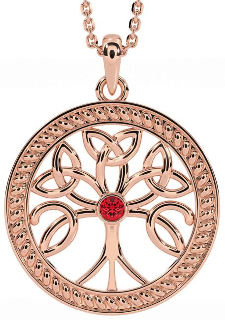 Ruby Rose Gold Celtic Tree of Life Trinity Knot Necklace
