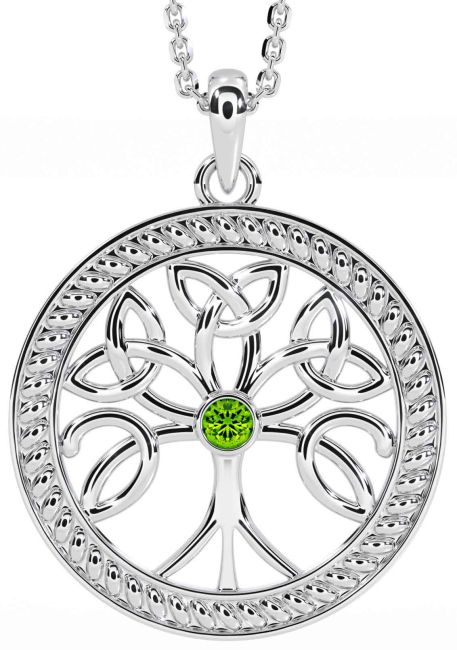 Peridot Silver Celtic Tree of Life Trinity Knot Necklace