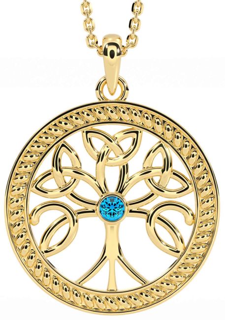 Topaz Gold Celtic Tree of Life Trinity Knot Necklace