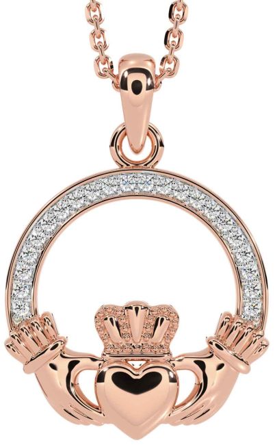 Diamond Rose Gold Claddagh Necklace