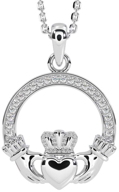 Diamond Silver Claddagh Necklace