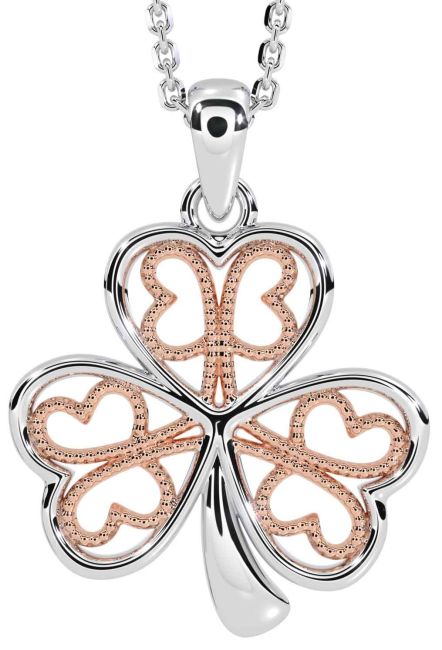 White Rose Gold Shamrock Necklace